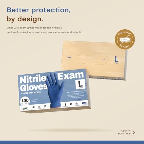 SUP Powder-Free Nitrile Exam Gloves, Food Safe Latex-Free Medical Non-Sterile Cooking Disposable Glove, Blue 100/1000 Count - color: Large (Med Blue 1000)