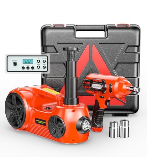 3-in-1 Electric Hydraulic Car Jack Kit 5 Ton Lift Range 20.9 Inch with Digital Display, Tire Inflator, LED, Electric Car Jack Portable 12V Floor Jack for SUV Truck Fast Lifting Emergency Roadside Tool