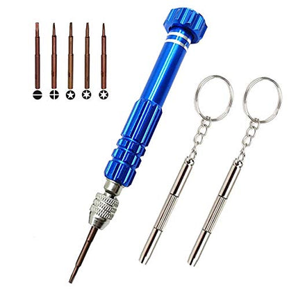 Eyeglass Repair Kit, 5-in-1 Multifunctional Precision Screwdriver Set (torxT5~T6,+1.5,-1.5,star0.8) with Mini Keychain Screwdriver for Glasses, Cellphone, Electronics, Watch, Laptop, Jewelry - color: Blue