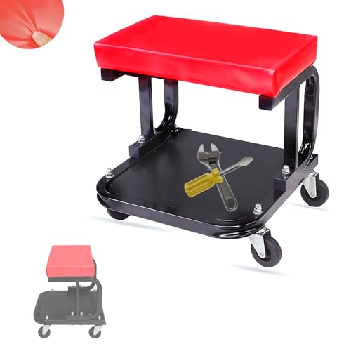 Mechanics Roller Seat, 300 LBS Capacity Rolling Creeper | Garage Padded Rolling Workshop Stool with Tool Tray Storage Creeper Seat Mechanic Stool with Wheels Creepers Automotive