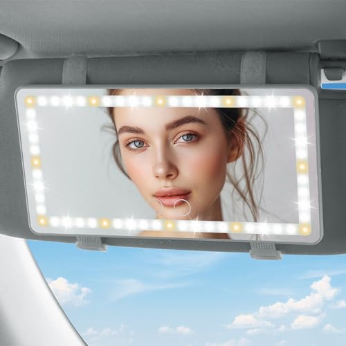 JOYTUTUS Car Sun Visor Vanity Mirror, Car Vanity Mirror with Lights, Makeup with 3 Light Modes & 60 LEDs, Rechargeable Dimmable Touch Control Travel Makeup for Sedan Truck SUV - color: White