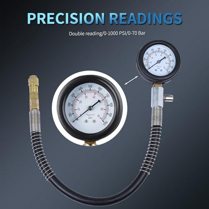 8MILELAKE 1000psi Diesel Direct & Indirect Engine Compression Pressure Tester Gauge Test Tool Kit