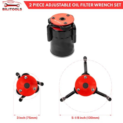 BILITOOLS Universal Adjustable 3-Jaw Oil Filter Wrench, 1/2-Inch Drive | Heavy-Duty Oil Filter Removal Tool, Fits 2-1/2 to 5-1/8 Inch Engine Filters for Cars, Trucks and SUVs