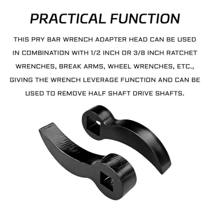 Pry Bar Wrench Adapter Set, 1/2" & 3/8" Adjustable Crowbar Adapter Half Shaft CV Axle Removal Tool, Universal Indexable Square Head Pry Bar for Car Axle, Suspension Repair & Tight Spaces (2PCS)