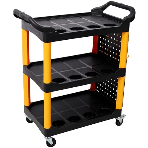 3 Tier Rolling Tool Cart with Wheels, Auto Detailing Cart Mechanic Tool Storage Organizer, 300 lbs Load Capacity, Car Wash Organizer for Garage, Workshop, Repair Shop (Yellow+Black) - color: Yellow+black
