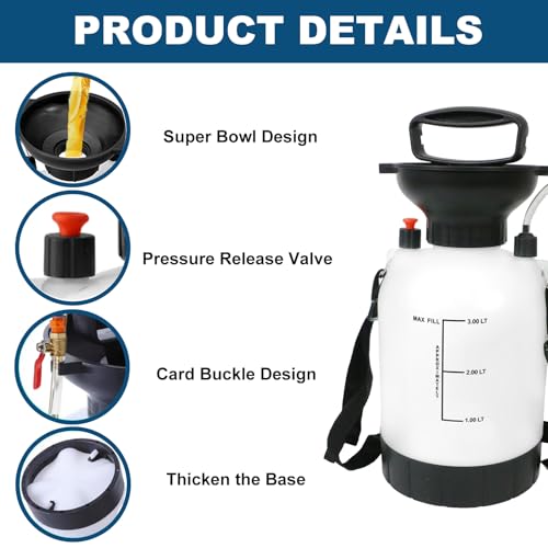 3L Transmission Fluid Pump, Gear Oil Pump, Oil Transfer Pump for ATF | Differential & Transfer Case Fluid Changes, Manual Fluid Extractor with 59" TPU Hose, Brass Ball Valve & Sealing Tape - size: Fluid Pump - 3L