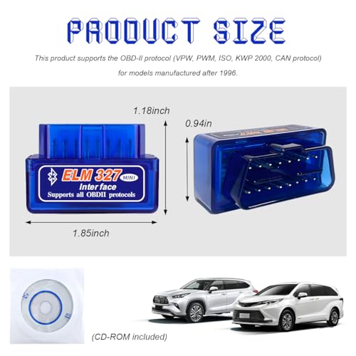 ELM327 OBDII Car Auto Diagnostic Scanner, Mini ELM327 Interface Bluetooth Engine Fault Code Reader, Professional Wireless Failure Detector Compatible with OBD2 Vehicles - color: 1PC