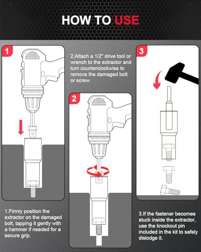 Kolvoii 16-Piece 1/2" Drive Bolt Extractor Kit & Nut Extractor Socket Set | Lug nut removal tool with deep extractor sockets; reverse spiral flutes grip damaged bolts and rounded nuts - size: 16 PCS