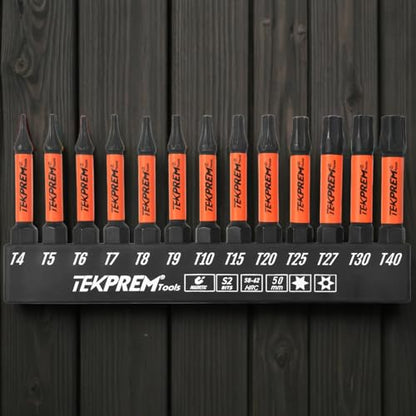 Long Torx Bit Set with Magnetic Bit Driver,TEKPREM 13-Piece Security Torx Screwdriver Bit Set with 2 inch T4 T5 T6 T7 T8 T9 T10 T15 T20 T25 T27 T30 T40 Tamper Resistant - size: 2" Long Torx Bits