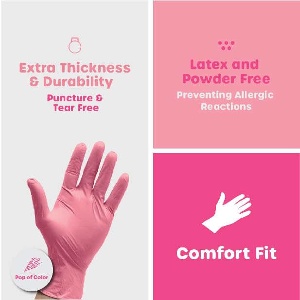 GUSTO Pink Nitrile Disposable Gloves - Latex & Rubber Free, Non-Sterile Powder Free Gloves (Formerly Comfy Package) - size: Small, style: 100 Count