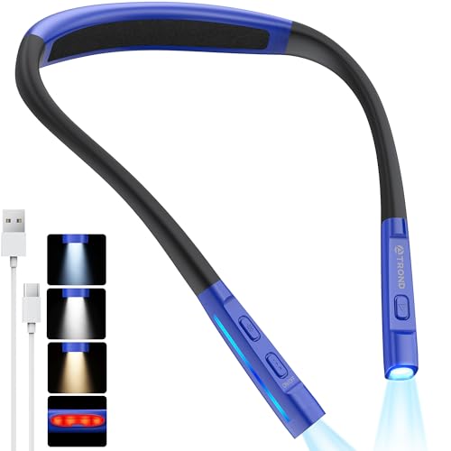 TROND LED Neck Reading Light, 3 Color 3 Brightness Book Light for Reading in Bed, 1000mAh Rechargeable Lamp, Flexible Arm with Outdoor Warning Lamp, Eye-Caring for Crochet, Travel, Book Lovers Gifts - color: Sapphire Blue