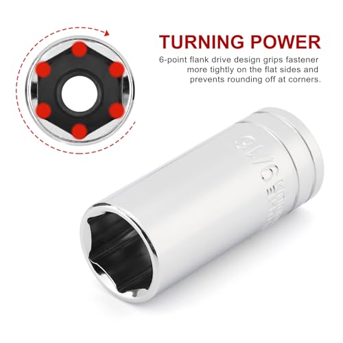 CASOMAN 11PCS 3/8" Drive 6 Pt. Mid-Length Socket Set, SAE, Mirror Chrome Finish, 1/4", 5/16", 3/8", 7/16", 1/2", 9/16", 5/8", 11/16", 3/4", 13/16", 7/8" - size: 3/8"Dr., Mid-Length, 6.4 to 22.2mm