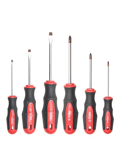 ROTATION 6PCS Magnetic Tip Screwdriver Set, 3 Phillips and 3 Flat, Red Tip | Red, Gloss, S2 Steel) - color: 3pc Phillips+3pc Flat