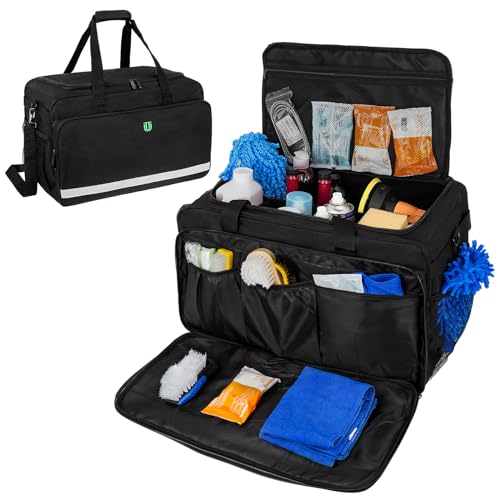Large Car Detailing Bag, Cleaning Caddy with Lid and Handle for Auto Detailing Supplies, Car Cleaning Storage Trunk Organizer for Polisher and Vehicle Wash Tools, Black - size: L(16.5*10.5*12.7in)