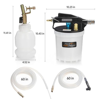 FOUR UNCLES Brake Bleeder Vacuum Pump Kit - Pneumatic Brake Fluid Extractor with 1L Refilling Bottle for Brake Fluid Bleeding, One-Person Operation - size: 2L Upgraded Version