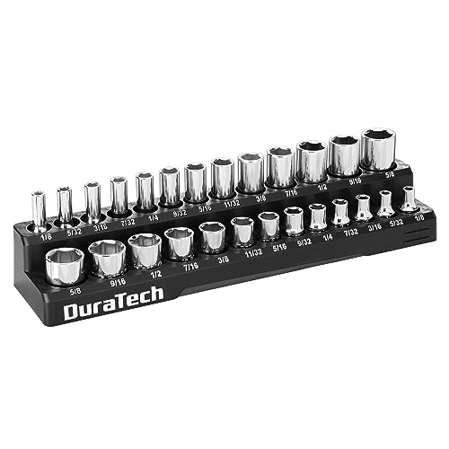 DURATECH Magnetic Socket Organizer, 1/4" SAE Socket Tray Holds 26 Standard & Deep Sockets, Magnetic Sockets Holder - size: 1/4" DR, SAE
