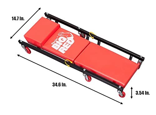 BIG RED 2-Piece Rolling Garage/Shop Creeper: 36" Padded Mechanic Cart with Headrest and 6 Casters, Red - style: Rolling Creeper