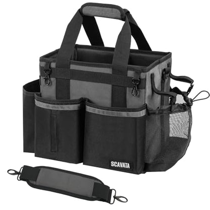 SCAVATA Compact Wearable Cleaning Caddy, Small Cleaning Caddy Supplies Organizer with Handle & Shoulder Straps for Housekeepers, Under Sink & Car Cleaning Tool Organizers Bag (DarkGrey) - color: DarkGrey