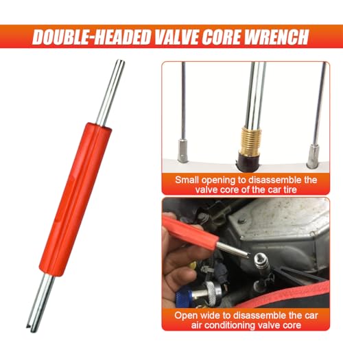 3PCS Tire Valve Stem Removal Tool Kit, Includes Single & Double Heads Valve Core Remover, 4-Way Valves Tool, Multifunctional Tire Installer Repair Kit Suitable for Car, Truck, Bicycle(Red)