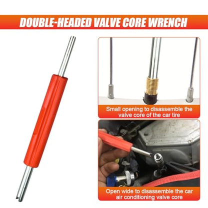 3PCS Tire Valve Stem Removal Tool Kit, Includes Single & Double Heads Valve Core Remover, 4-Way Valves Tool, Multifunctional Tire Installer Repair Kit Suitable for Car, Truck, Bicycle(Red)