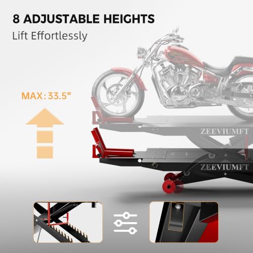 1500 LB Motorcycle Lift Table, Heavy Duty Air/Hydraulic ATV Lift with Side Extensions, 48" W x 33.5" H, User-Friendly Installation Design with Motorcycle Jack, Fits Harley/Indian/Custom - size: 48in