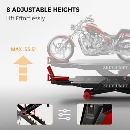 1500 LB Motorcycle Lift Table, Heavy Duty Air/Hydraulic ATV Lift with Side Extensions, 48" W x 33.5" H, User-Friendly Installation Design with Motorcycle Jack, Fits Harley/Indian/Custom - size: 48in
