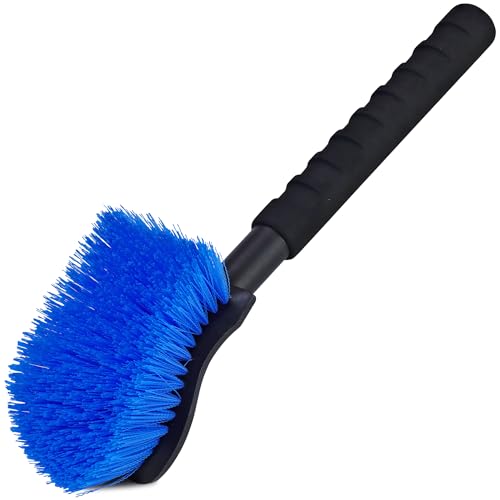 TAKAVU 17.5in Tire Brush, Stiff Bristle Long Handle, Heavy Duty (Blue) | Scrubs Sidewalls, Brake Dust & Wheel Wells on Cars, Trucks, RVs & Mats - color: Blue