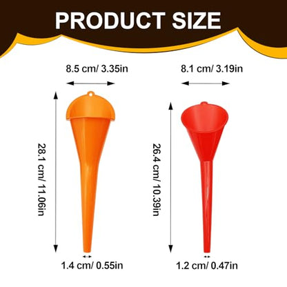 2Pcs Long Neck Oil Funnels, Hand-Free No Cover Plastic Lubricant Filling Funnel, for Filling Automotive Oil, Coolant & Other Liquids, Top Hanging Loop Portable Oil Change Accessory for Most Cars