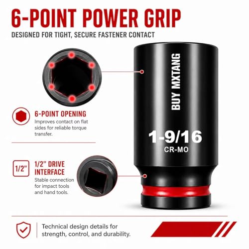 1/2"12-Piece Extended Drive Impact Socket Set, Deep SAE Axle Nut Impact Socket Set, Cr-Mo, 1-1/16, 1-1/8, 1-3/16, 1-1/4, 1-5/16, 1-3/8, 1-7/16, 1-1/2, 1-9/16, 1-5/8, 1-11/16, 1-3/4 Socket - size: 1/2 12PCS Socket Set SAE