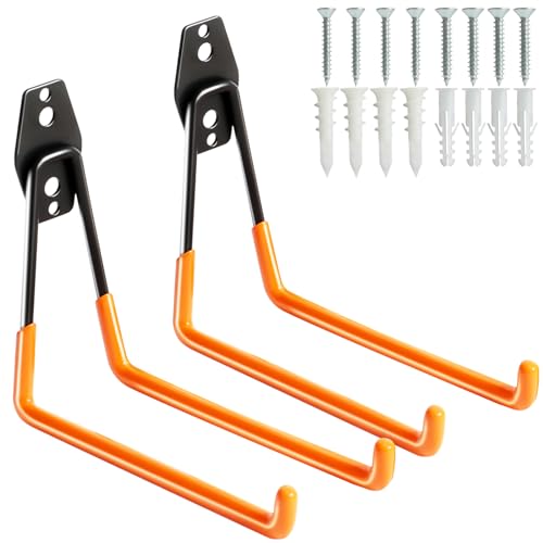 KURUI Heavy Duty Garage Hooks for Hanging, 2 Pack Metal Garage Organization Hooks, Garage Storage Hooks for Ladder Extension Cord Cable, Wall Mount Large Utility Hooks, Garden Tool Organizer/Hanger - size: 7.4 Inch