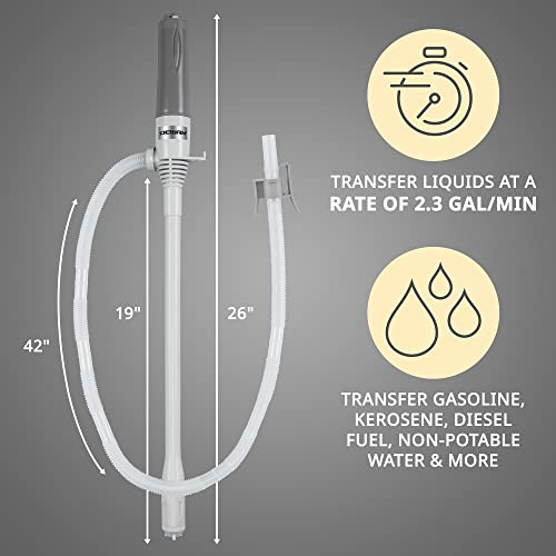 Deway Auto Fuel Transfer Pump, D Battery, 2.6 GPM Flow, Extra Long Hose | Hands-free liquid transfer for cars, generators, ATVs, and lawn equipment; RoHS and CE certified. - style: Basic