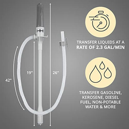 Deway Auto Fuel Transfer Pump, D Battery, 2.6 GPM Flow, Extra Long Hose | Hands-free liquid transfer for cars, generators, ATVs, and lawn equipment; RoHS and CE certified. - style: Basic