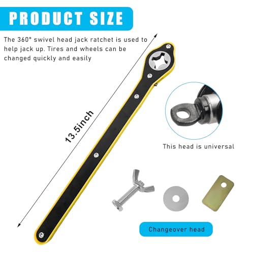 Car Jack Ratchet Wrench, 360° Swivel Labor-Saving Scissor Jack Wrench, Jack Lift Speed Handle Tool with Forward and Reversal Knob, Tire Wheel Lug Wrench Car Accessories for Van SUV