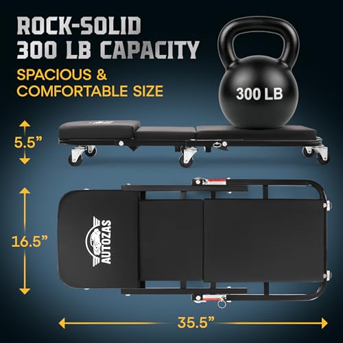 Creepers Automotive Mechanic Creeper Seat & Under Car Roller, 300lb Heavy Duty Foldable Garage Creeper with 360° Swivel Wheels, Magnetic Wristband, Low Profile Black Car Creeper for Mechanics - color: Black