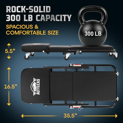 Creepers Automotive Mechanic Creeper Seat & Under Car Roller, 300lb Heavy Duty Foldable Garage Creeper with 360° Swivel Wheels, Magnetic Wristband, Low Profile Black Car Creeper for Mechanics - color: Black