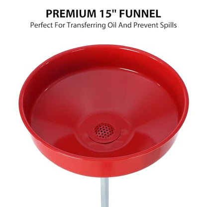 Garvee 8 gal Waste Oil Drain Tank, Portable Oil Drain Container, Air Operated Drainer, Fluid Fuel Transfer Drainage, Adjustable Funnel Height with Wheel &15 in Premium Bowl and a Toolbox, Red - size: 8 Gallon