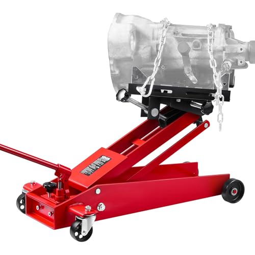 VEVOR Adjustable Floor Transmission Jack 1000 LBS Low Profile Hydraulic Transmission Telescoping Heavy-Duty Lift Jack 6.3-25.2 in Lifting Height, 360° Swivel Front Wheels - size: 1000 lbs