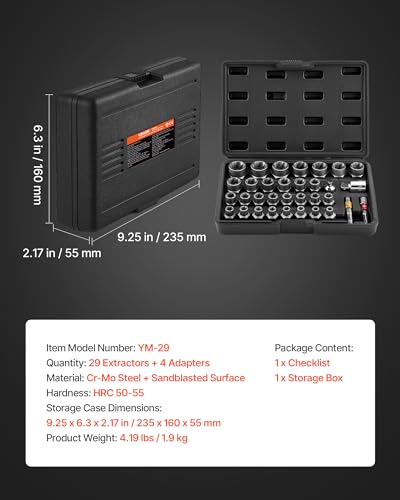 VEVOR Bolt Extractor Set, 32-Piece Bolt and Nut Remover Set, 6mm to 10mm, 13/32" to 3/4", CR-MO Steel Extraction Socket Set with Storage Case, for Removing Damaged Rusted Bolts, Nuts and Screws - size: 33 PCS