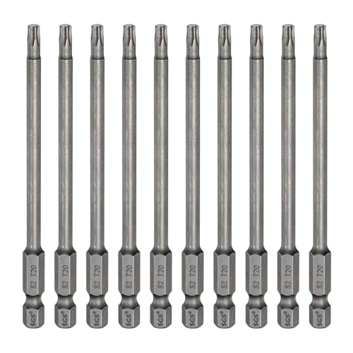 HARFINGTON 10pcs T20 Torx Head Screwdriver Bit 1/4" Hex Shank 4" (100mm) Long Magnetic No Hole Tip Tamper Proof 6 Point Star Screw Driver Drill Bits S2 Steel Industrial Power Screwdrivers - size: T20 x 4"