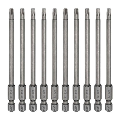 HARFINGTON 10pcs T20 Torx Head Screwdriver Bit 1/4" Hex Shank 4" (100mm) Long Magnetic No Hole Tip Tamper Proof 6 Point Star Screw Driver Drill Bits S2 Steel Industrial Power Screwdrivers - size: T20 x 4"