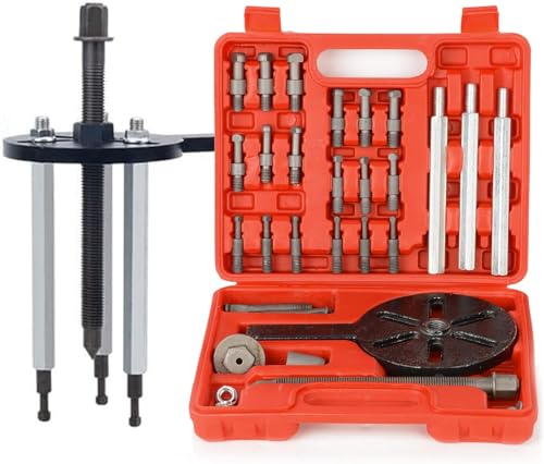 21 in1 Bearing Puller Set Inner Hole Three-Jaw Puller with Curved Hook and Steel Collet Multifunctional Bearing Removal Tool with Portable Storage Case Red