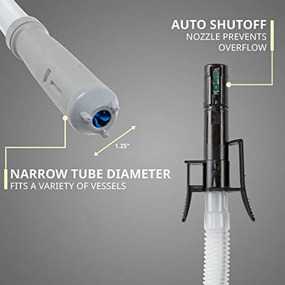 Deway Automatic Fuel Transfer Pump w/Auto-Stop, 2.2 GPM Flow Rate & AA Battery Powered, Advanced Adapter Fits All Size Cans, Extra Long Hose, Portable Liquid Pump for Gasoline, Diesel Fuel & More - style: Auto Stop Nozzle w/ 51" Plastic Hose