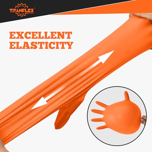 TitanFlex Heavy Duty Orange Nitrile Gloves, 6 Mil, Raised Diamond Texture, Mechanic Disposable Gloves, Latex Free Powder Free - color: 05 6mil (1000ct), size: Large