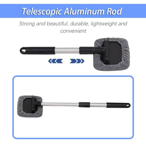 Car Window Cleaning Tool, Windshield Cleaner with Microfiber Cloth & Extendable Handle, Windshield Cleaner Tool, Car Accessories Inside Car Cleaning Tools Fit for Auto Glass Wiper