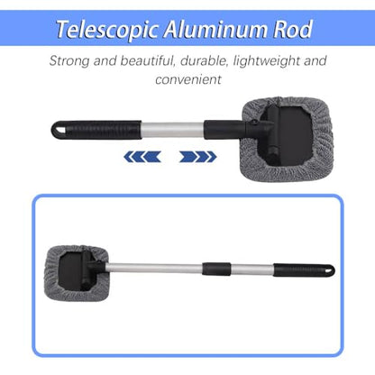 Car Window Cleaning Tool, Windshield Cleaner with Microfiber Cloth & Extendable Handle, Windshield Cleaner Tool, Car Accessories Inside Car Cleaning Tools Fit for Auto Glass Wiper