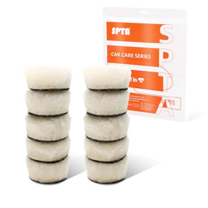 SPTA 10 Pack 1 Inch/25mm T160 White Heavy Cut Wool Polishing Pads, Removes 1200–1500 Grit Sanding Marks, Deep Scratches, Orange Peel & Oxidation for Automotive Detailing For Mini Car Polisher-WP101-10 - color: 10 Pack 1 Inch White T120 Heavy Cut Wool Pad,