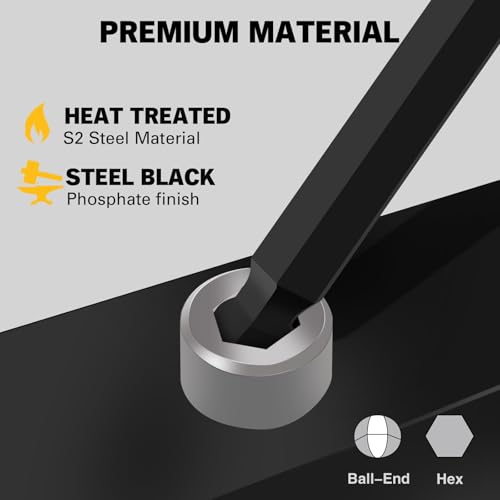 ELEAD 15-Piece Metric Hex Key Allen Wrench Set with Extension Bar, 1.27-10 MM, Long Arm Ball End Design, Heat-Treated S2 Steel - style: 15PCS Metric