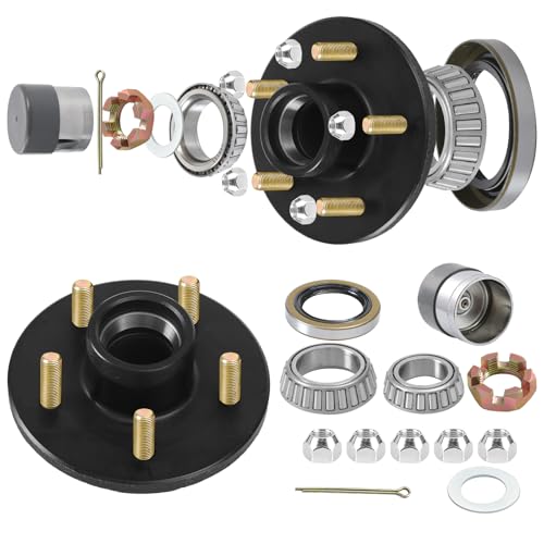 2-Pack 5 Lug Trailer Idler Hub Assembly with Bearing Protectors for 3500 lbs Axle, 5x4.5 Bolt Pattern, Complete Kit with Bearings, Seal, Dust Cap, Studs, Nuts and Bearing Protectors - color: Black-26