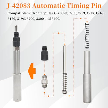 9U-6891 Injector Sleeve Remover Installer Set + J-42083 Automatic Timing Pin + 9U-7227 Injector Height Tool + J-38587-A Engine Barring Socket Fits for CAT Caterpillar 3406E C15 C16 Engines - size: 9pcs
