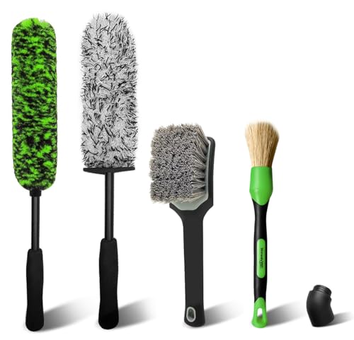 YeewayVeh 4PCS Car Wheel Cleaning Kit, 360° Bendable Wheel Brush with Premium Boar Hair Detailing Brush | Microfiber Scratch-Free Wheel and Tire Brush Kit for Cleaning Wheels,Tires - color: Green/White, size: 4-Pack